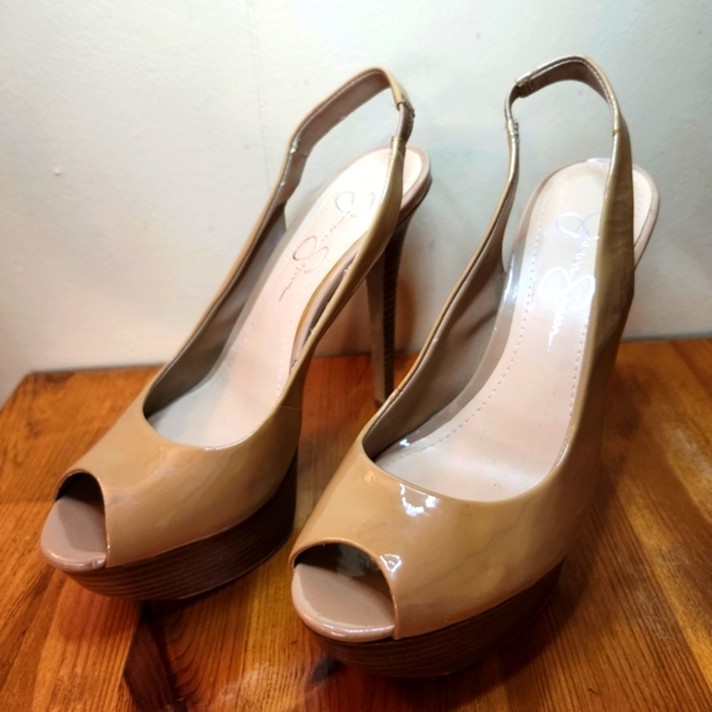 Jessica Simpson Tan Peep-Toe Heels